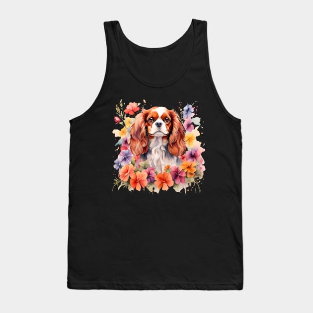 A cavalier king charles spaniel decorated with beautiful watercolor flowers Tank Top by CreativeSparkzz